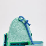 House Of Holland Cross Body Bag With Quilted Logo In Blue Tones And Rope Strap Detail