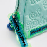 House Of Holland Cross Body Bag With Quilted Logo In Blue Tones And Rope Strap Detail