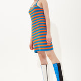 House of Holland Stripe Knitted Mini Dress in Blue and Orange