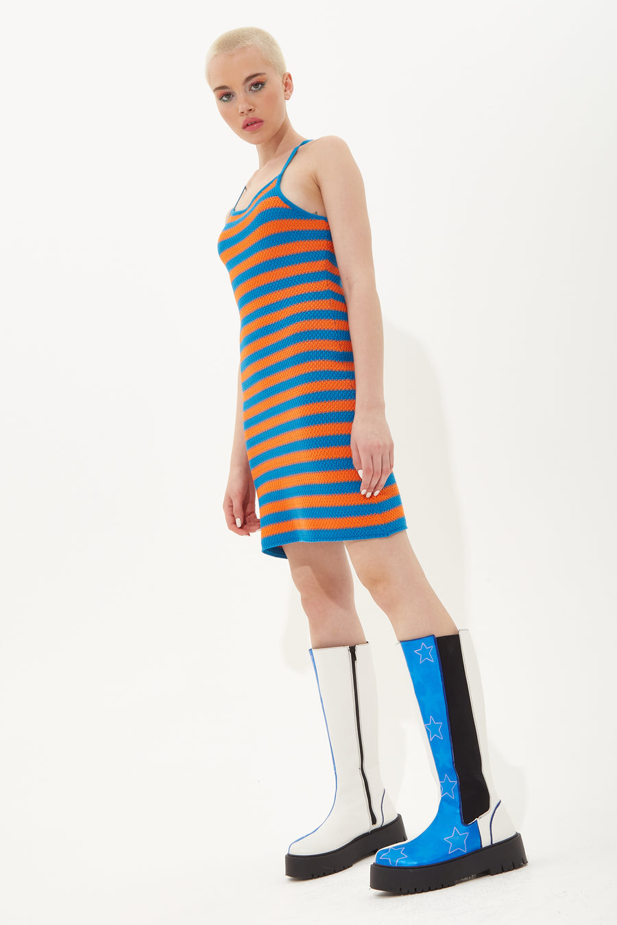 House of Holland stripe knitted mini dress in blue and orange