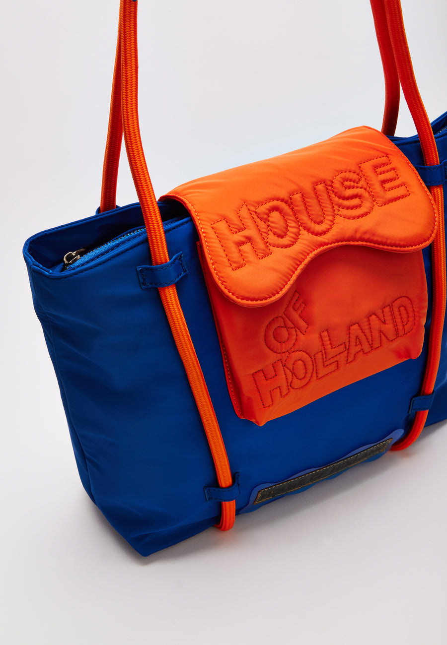 House Of Holland Tote Bag With Quilted Logo In Orange And Royal Blue
