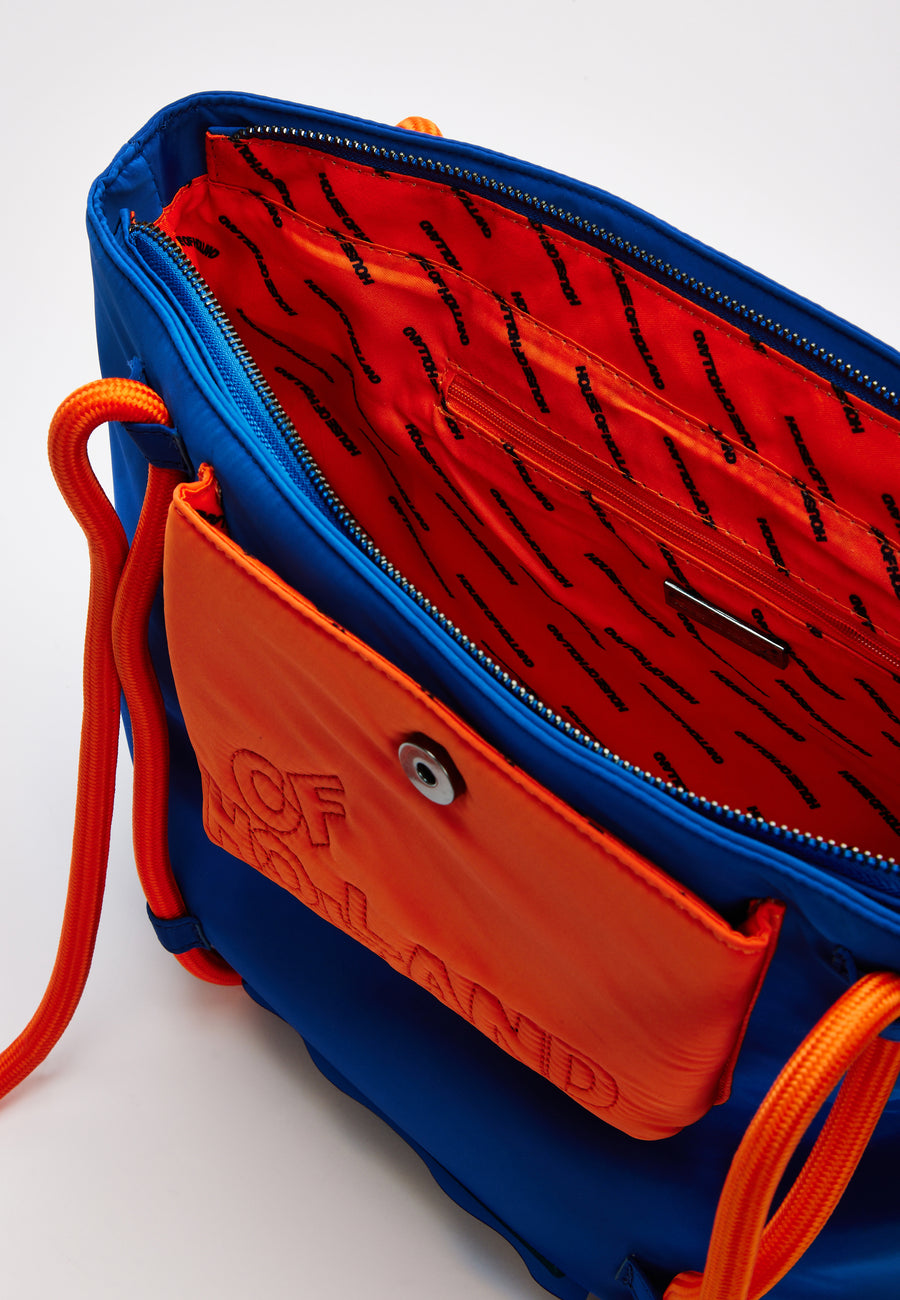 House Of Holland Tote Bag With Quilted Logo In Orange And Royal Blue