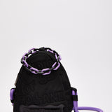 House Of Holland Cross Body Bag With Quilted Logo In Black And Purple And Rope Strap Detail
