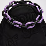 House Of Holland Cross Body Bag With Quilted Logo In Black And Purple And Rope Strap Detail