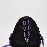 House Of Holland Cross Body Bag With Quilted Logo In Black And Purple And Rope Strap Detail
