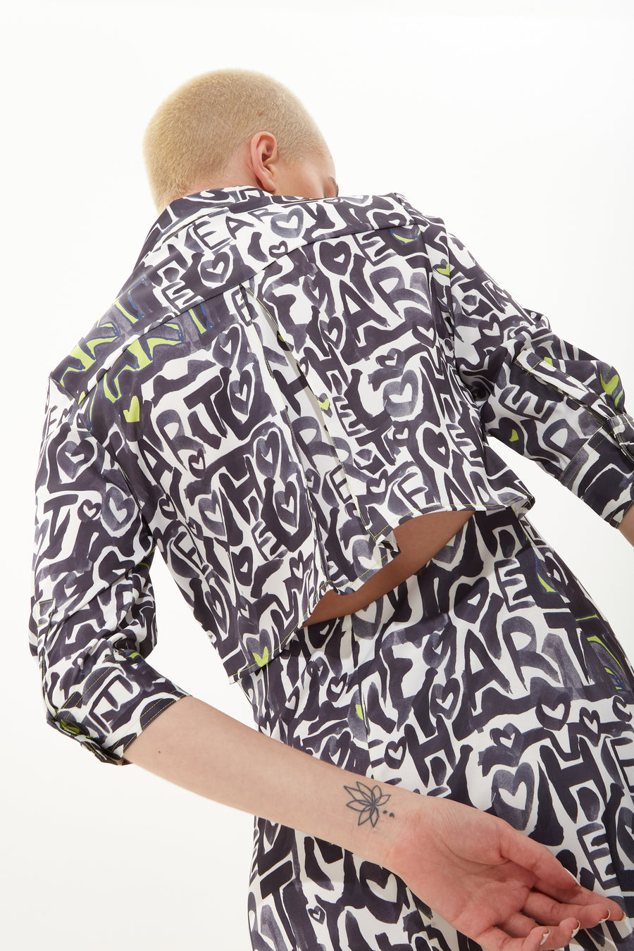 House of Holland abstract print mini shirt dress with an opening on the back