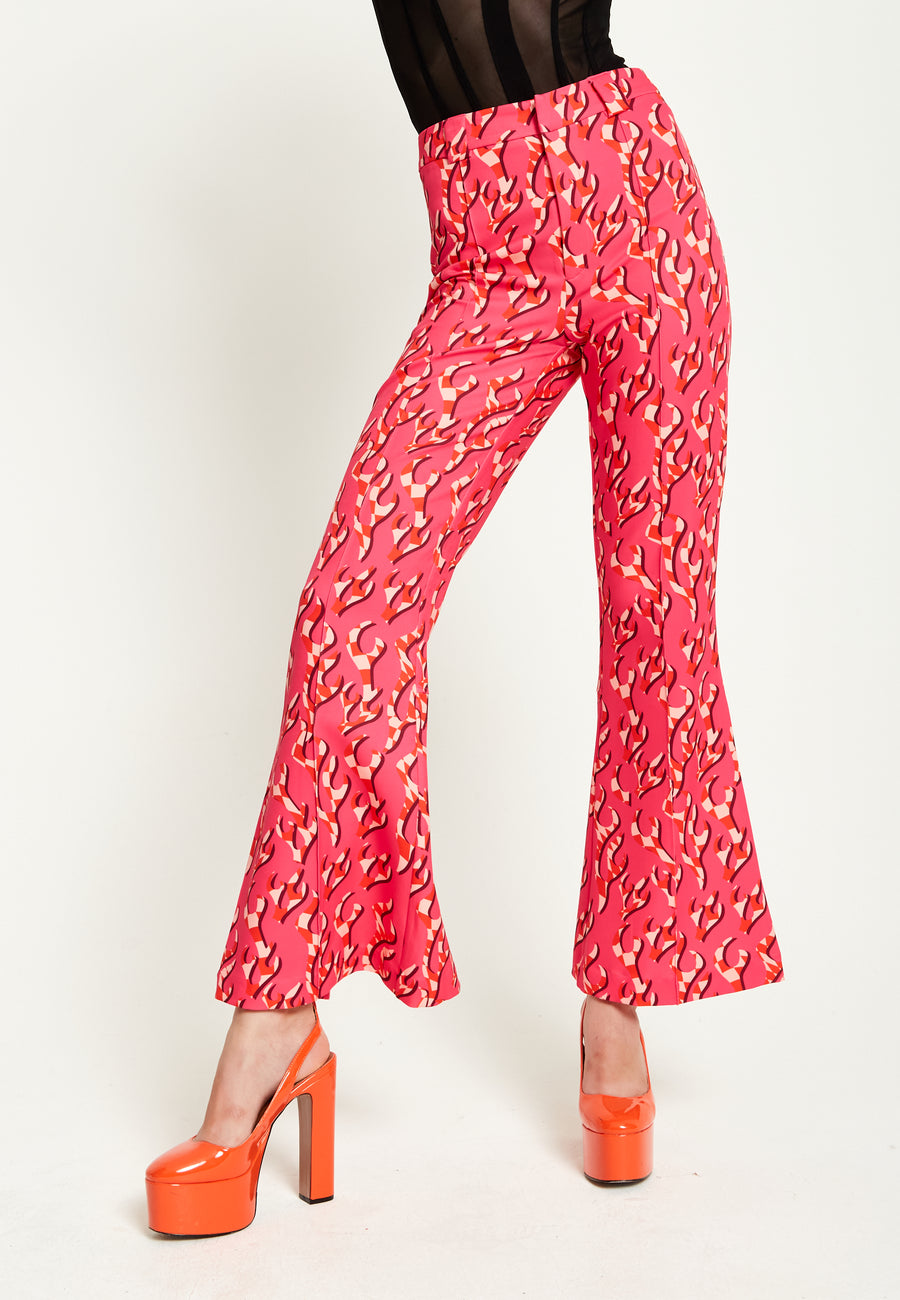 House Of Holland Pink Flame Clashing Colours Flared Trousers