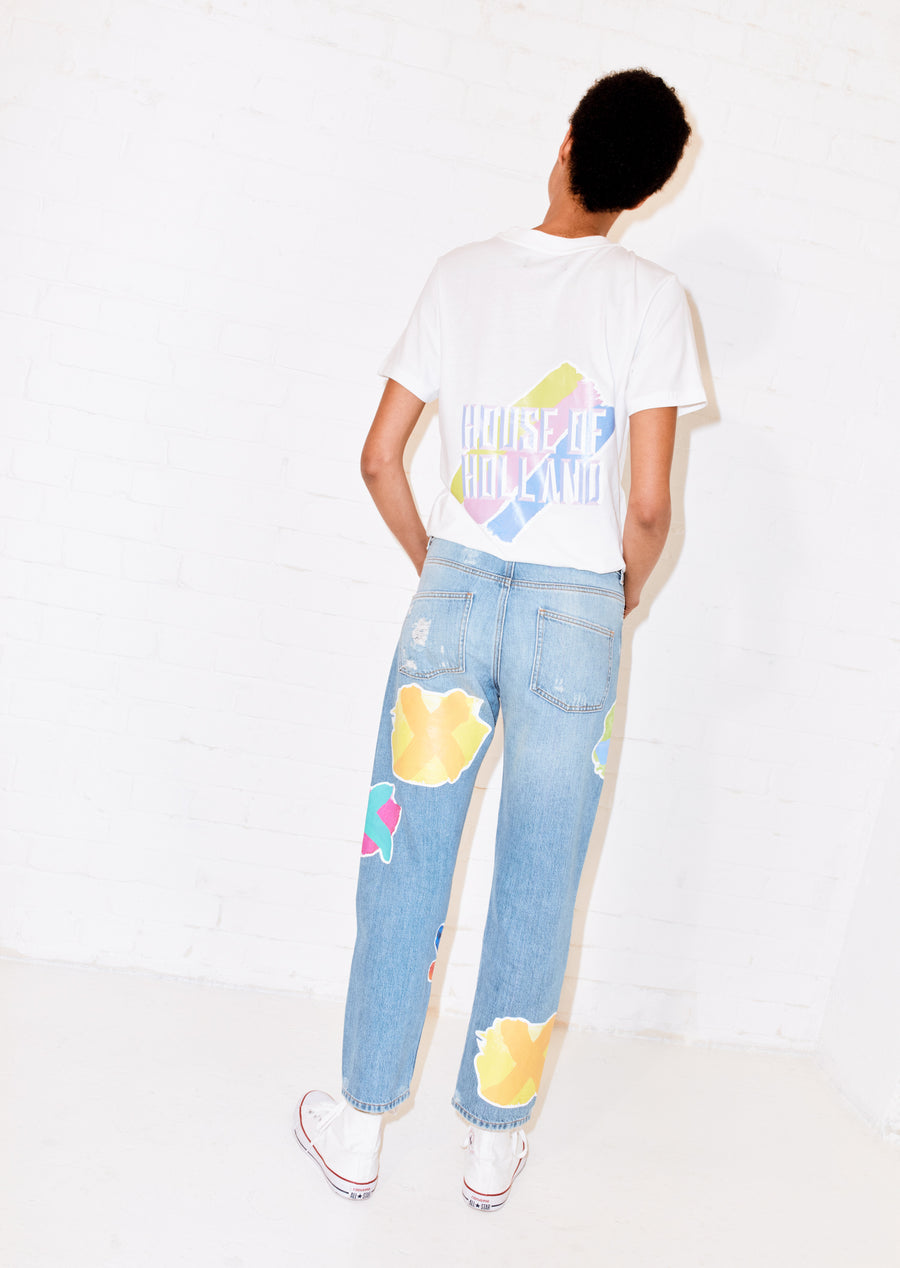 Cross Transfer Print Boyfriend Jean