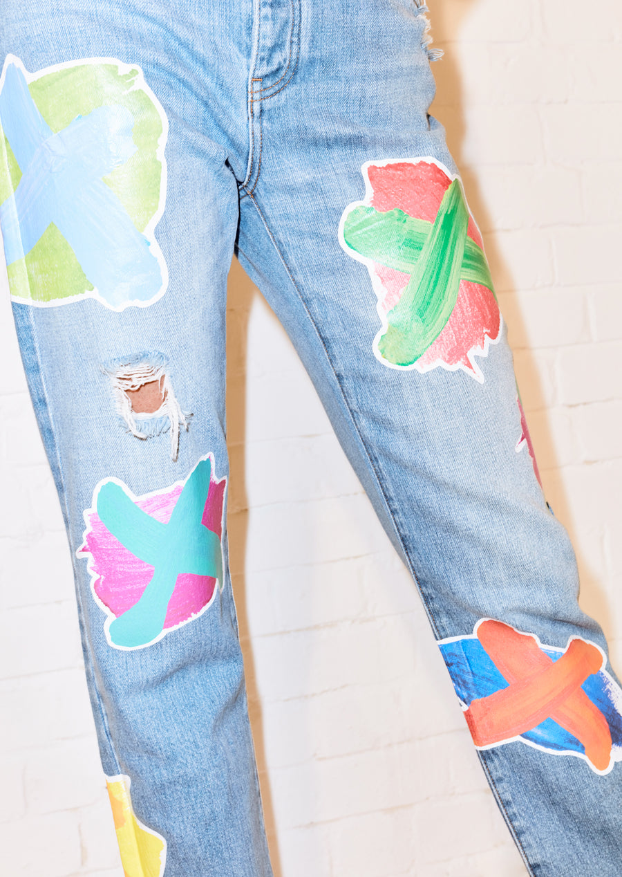 Cross Transfer Print Boyfriend Jean