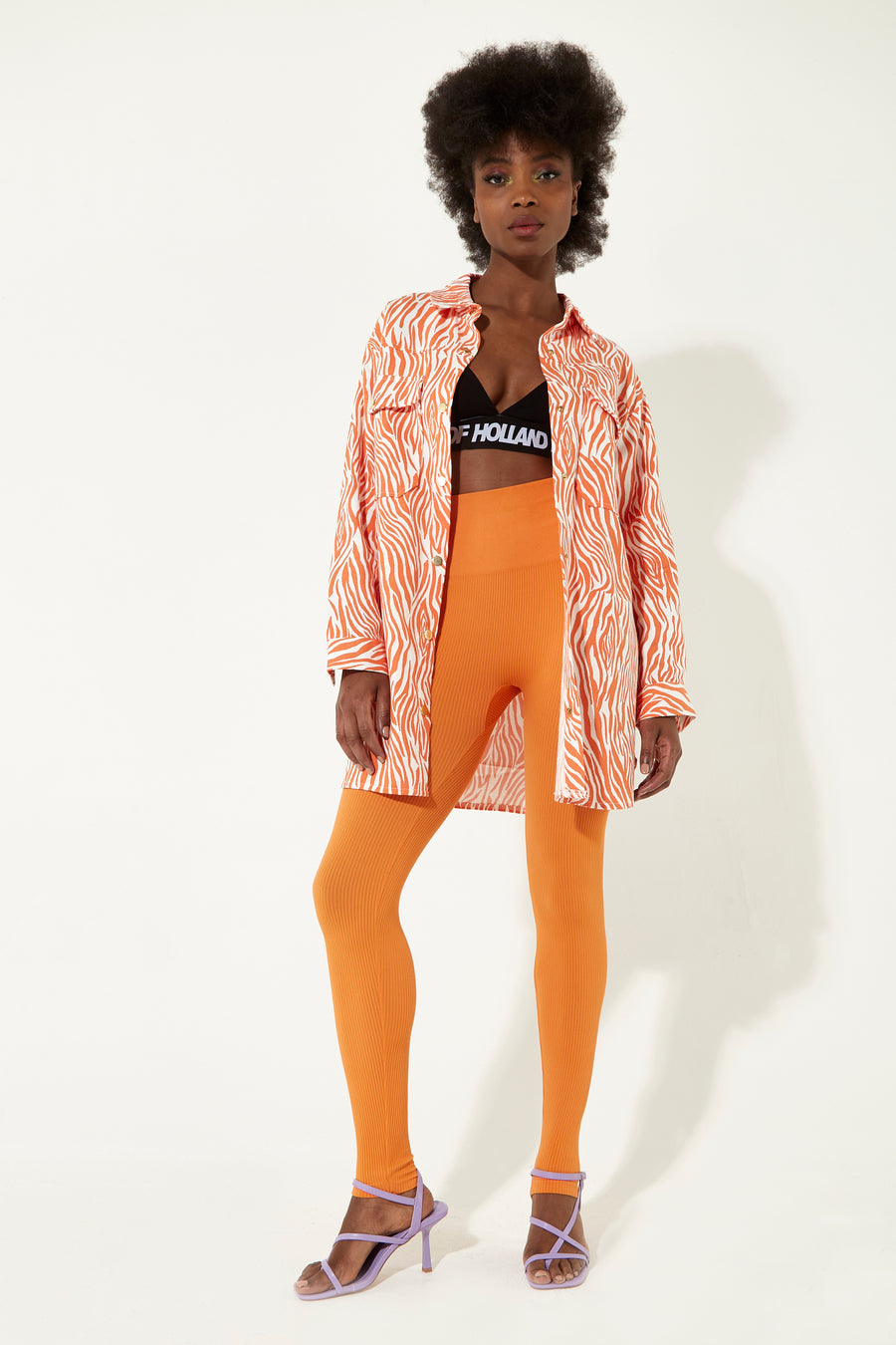 House of Holland Orange zebra oversized shirt with gold buttons
