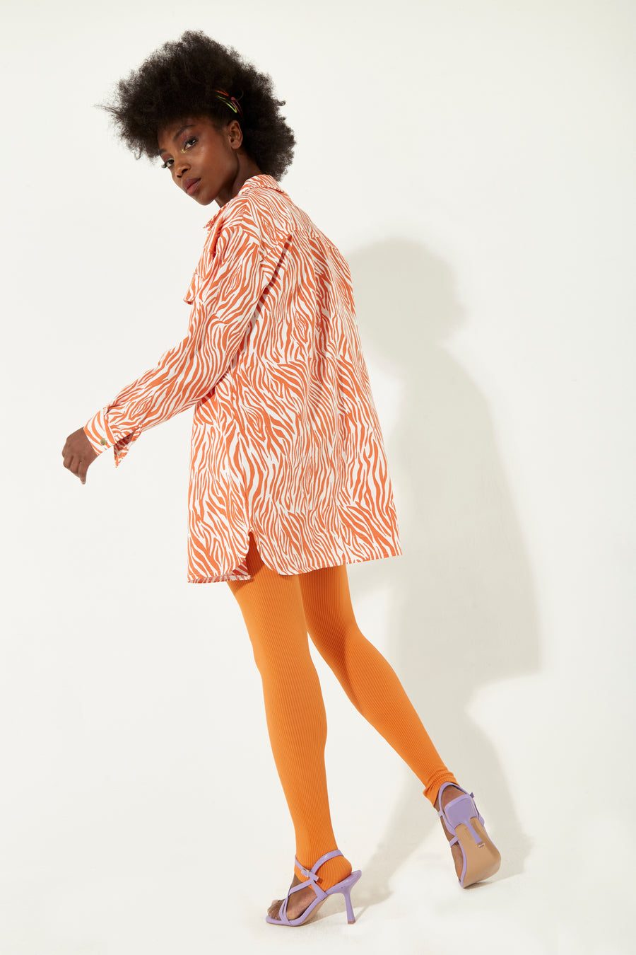House of Holland Orange zebra oversized shirt with gold buttons