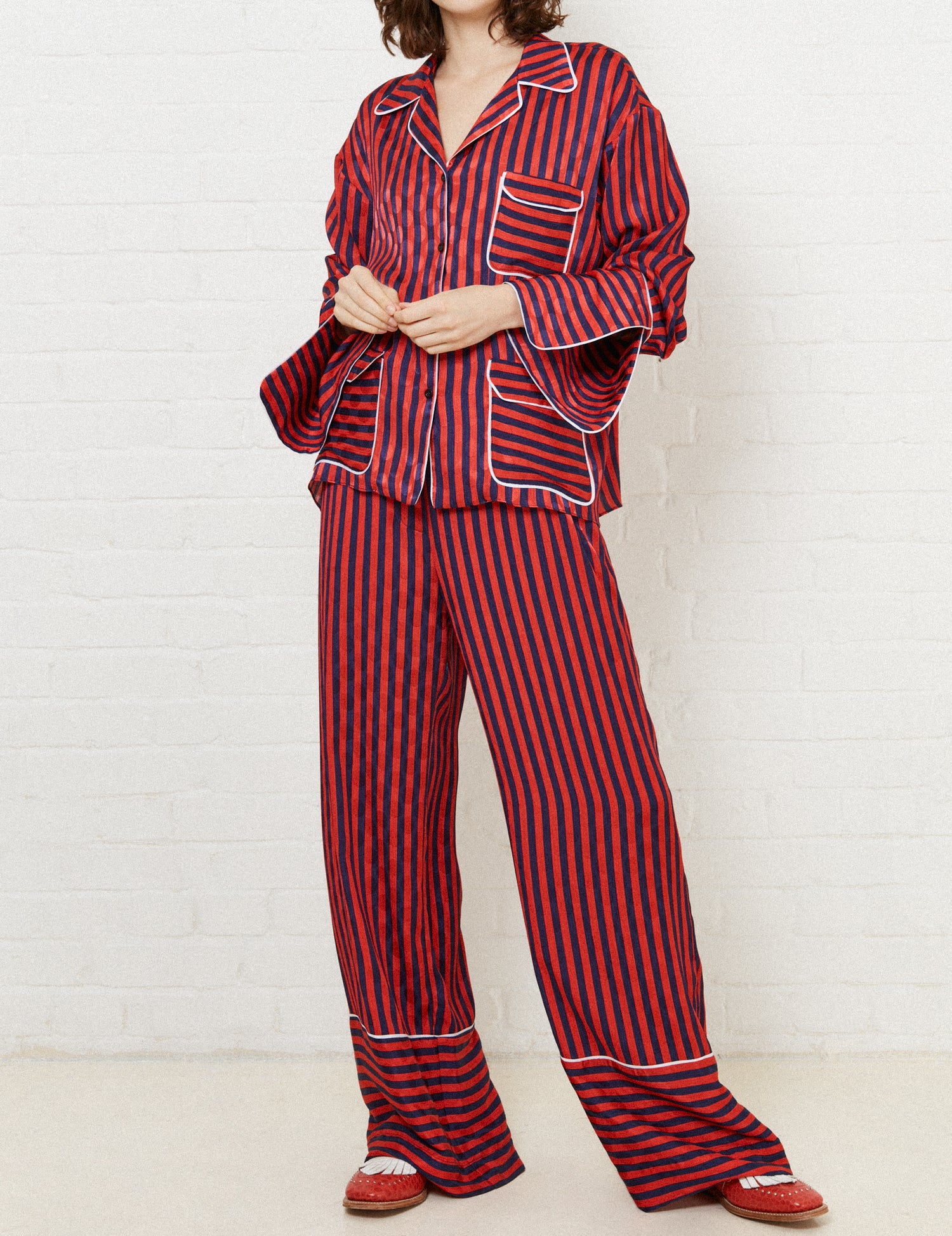 Red and Navy Stripped Pyjama Style Trousers by House of Holland