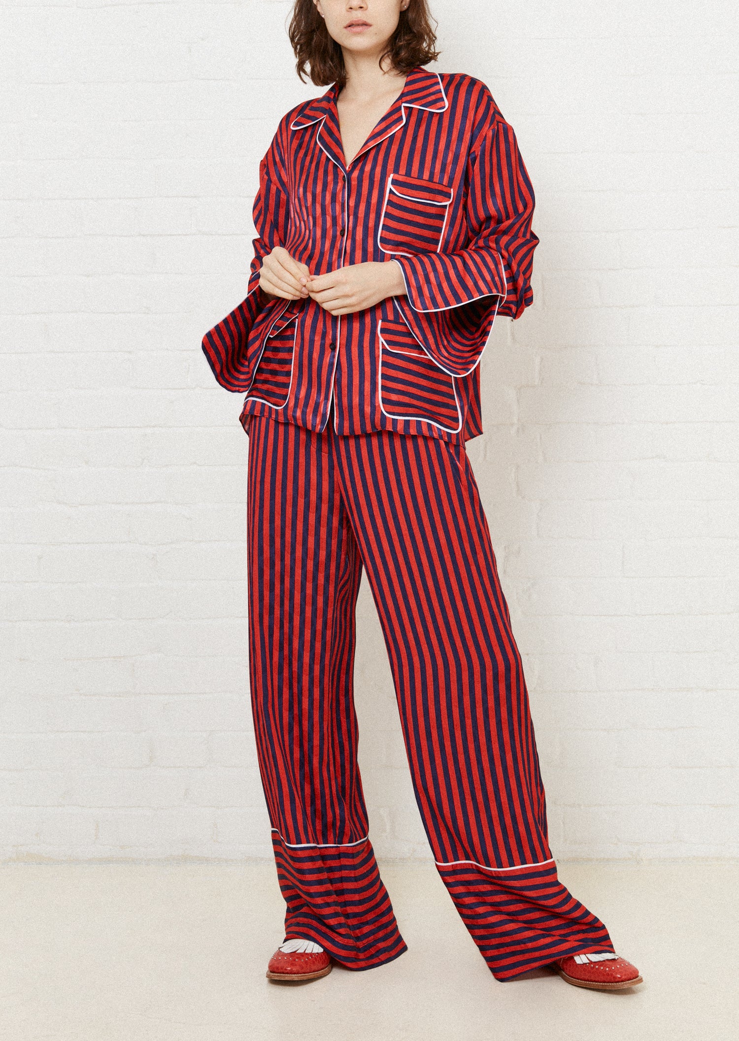 Red and Navy Stripped Pyjama Style Trousers by House of Holland