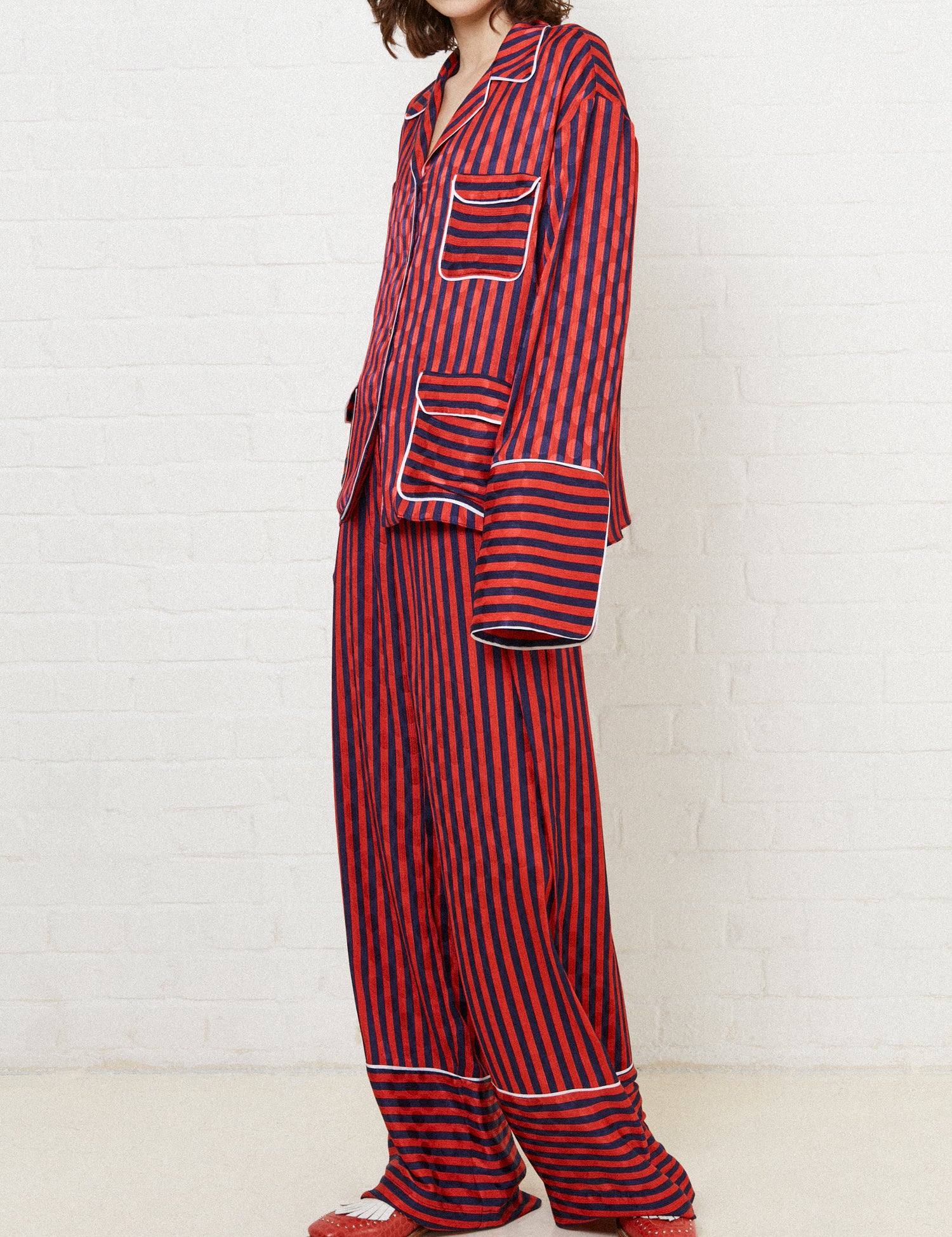 Red and Navy Stripped Pyjama Style Trousers by House of Holland