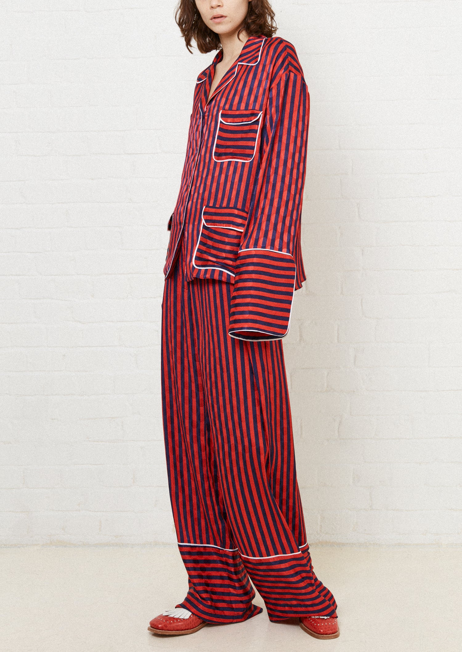 Red and Navy Stripped Pyjama Style Trousers by House of Holland