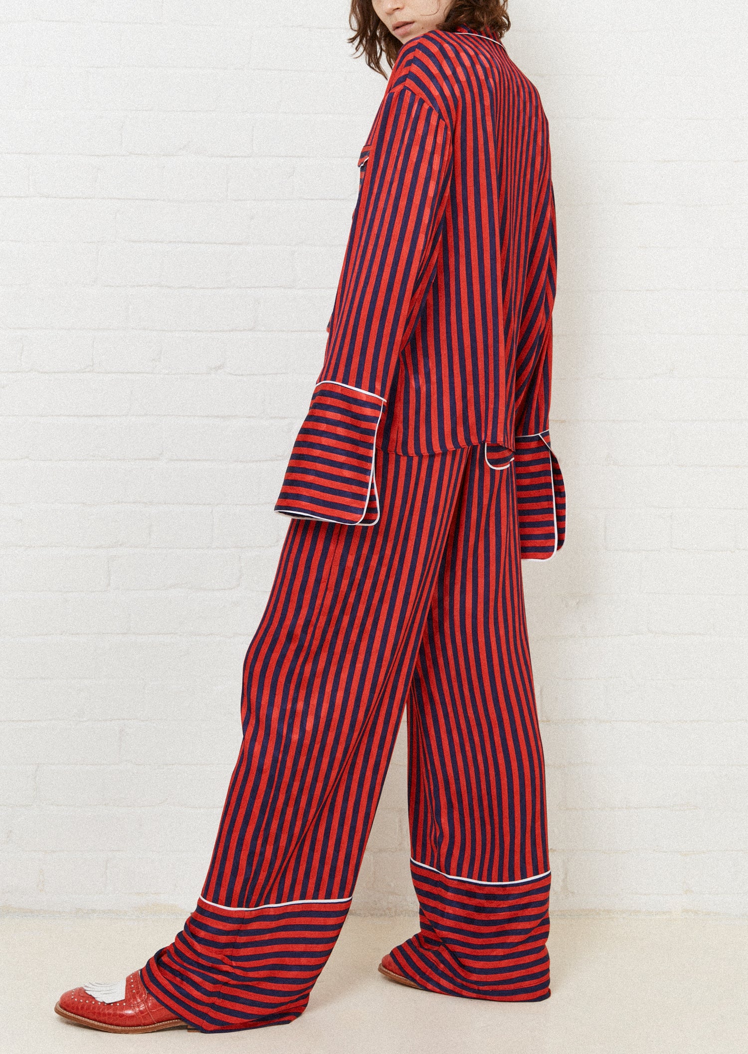 Red and Navy Stripped Pyjama Style Shirt by House of Holland