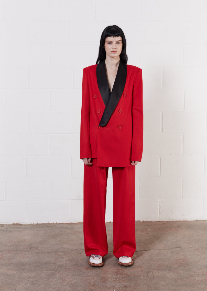 Wool Red Double Breasted Suit Jacket