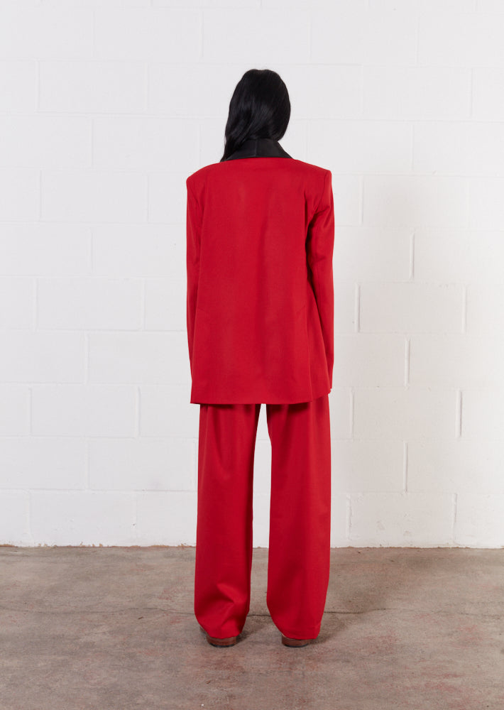 Wool Red Double Breasted Suit Jacket