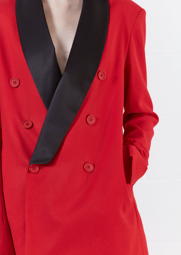 Wool Red Double Breasted Suit Jacket