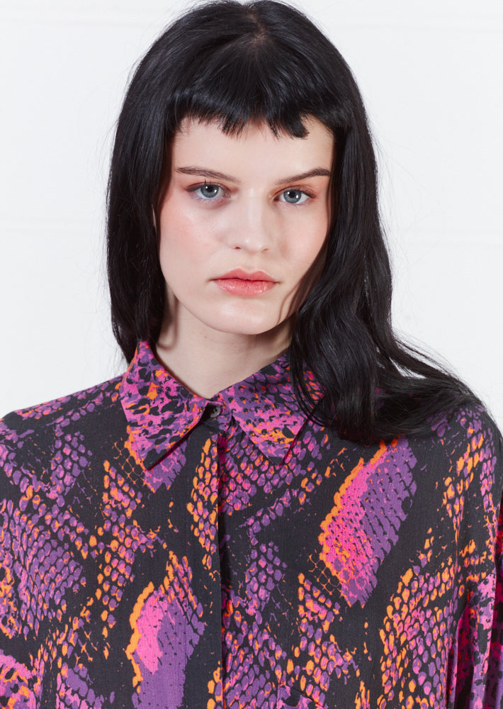 Asymmetric Double Snake Print Viscose Shirt (Pink)