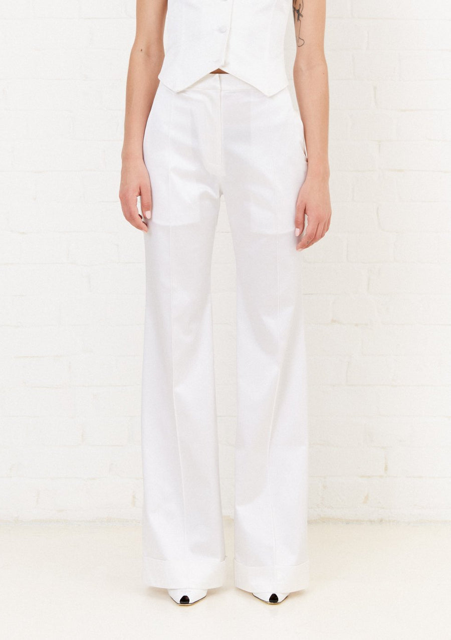 White Satin Tailored Flared Trouser
