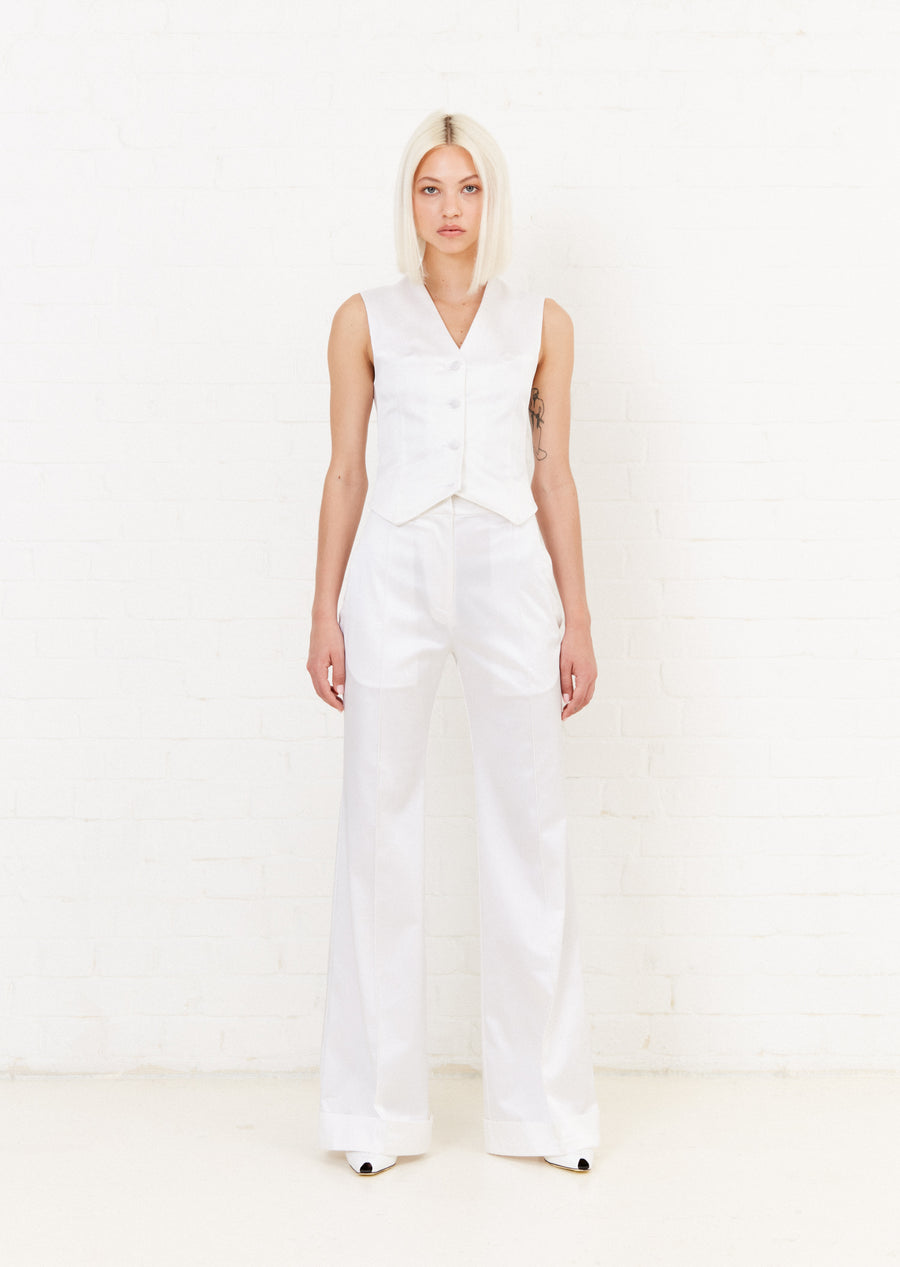White Satin Tailored Flared Trouser