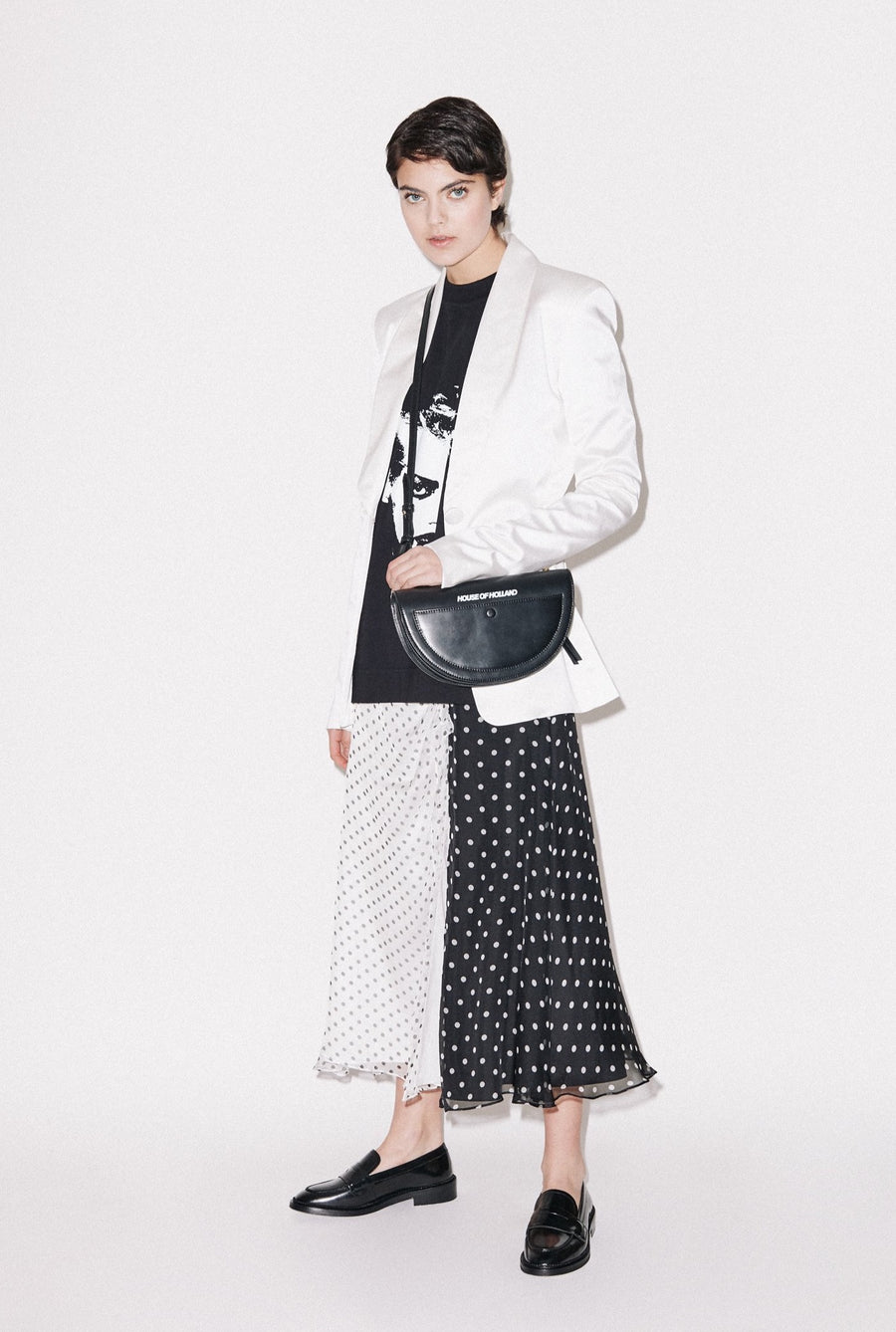 Polka Gathered Midi Skirt