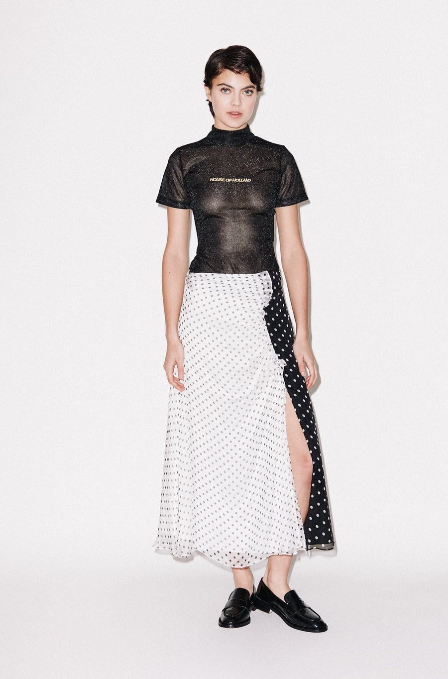 Polka Gathered Midi Skirt