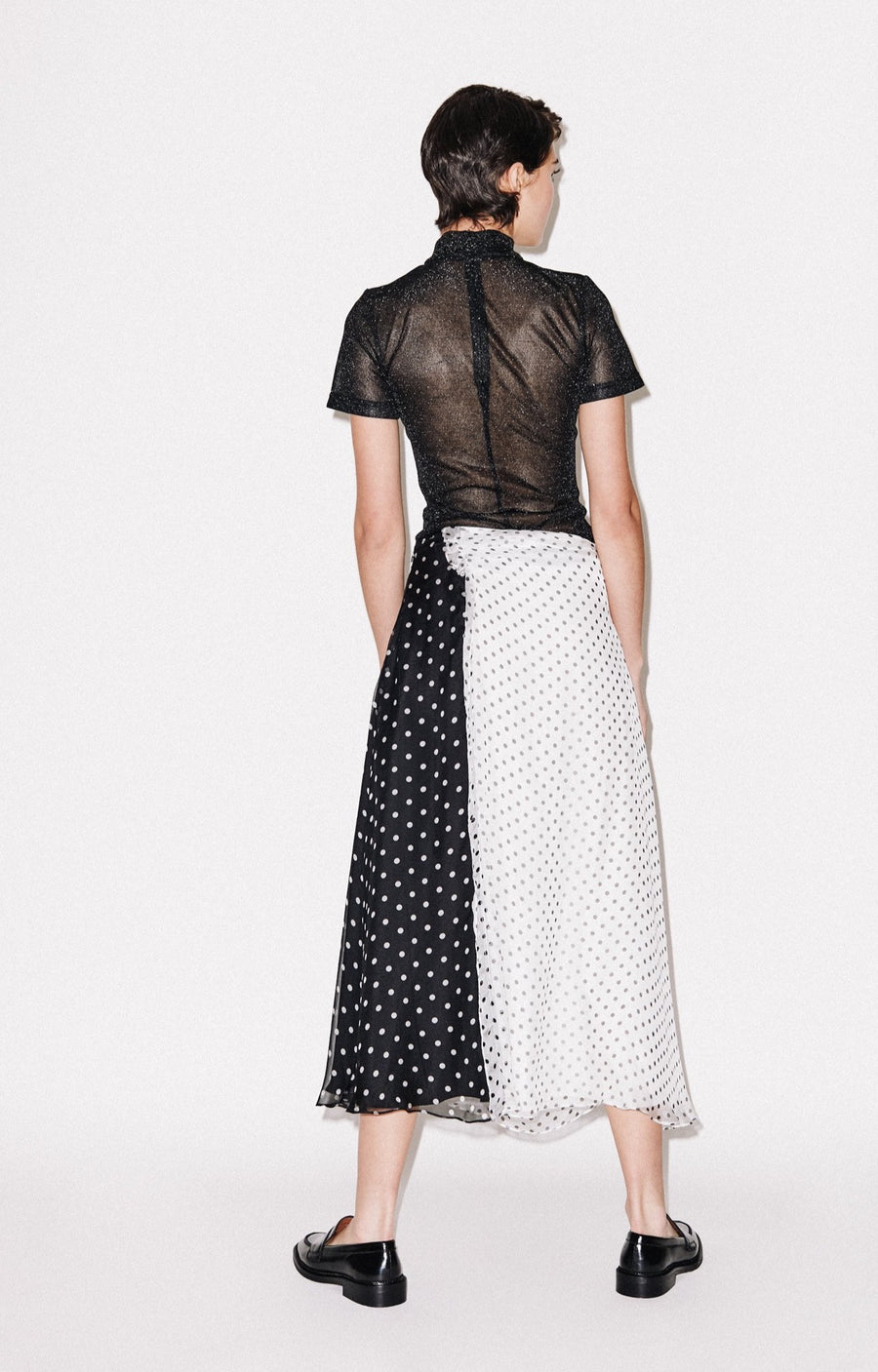 Polka Gathered Midi Skirt