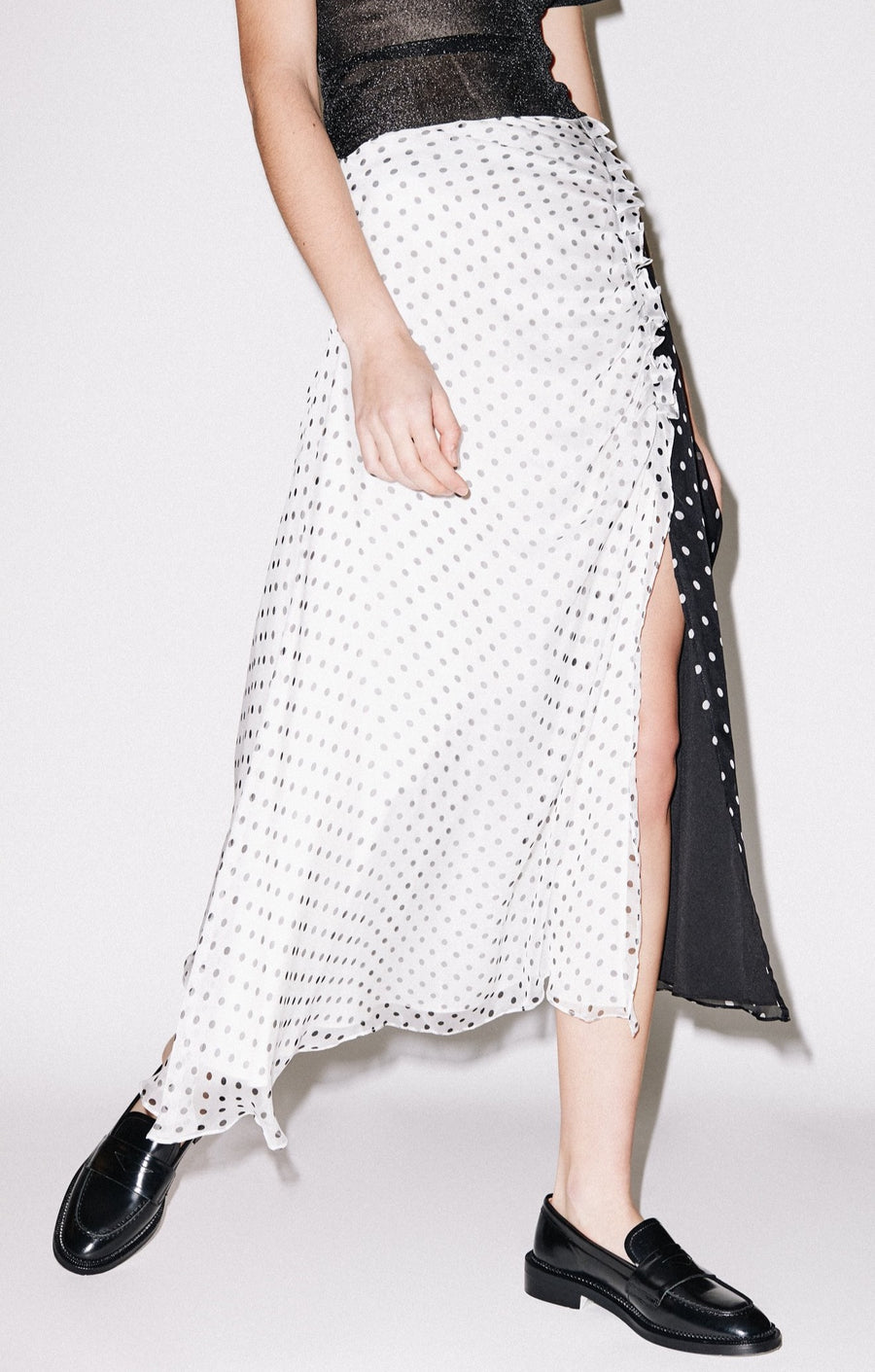 Polka Gathered Midi Skirt