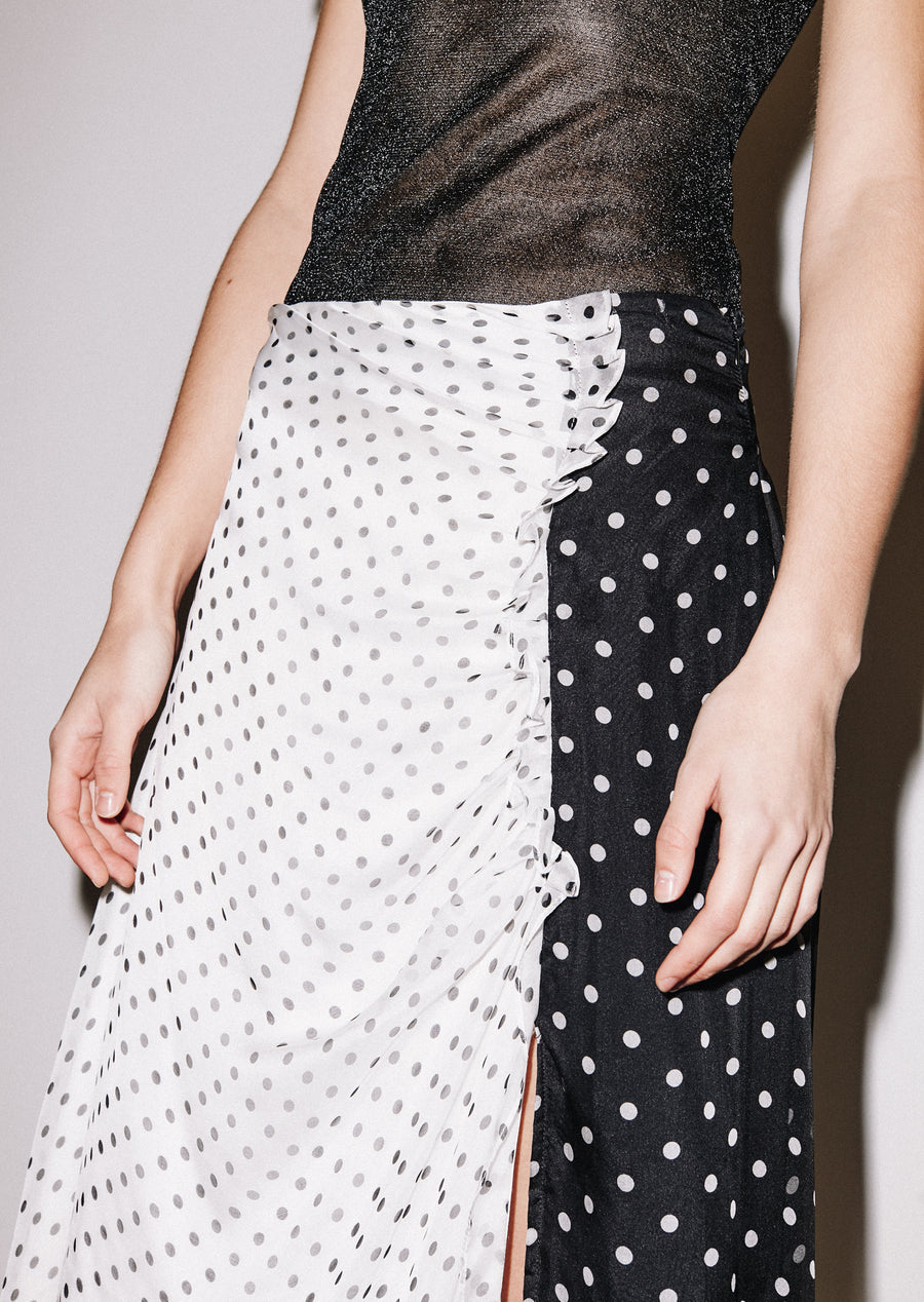 Polka Gathered Midi Skirt