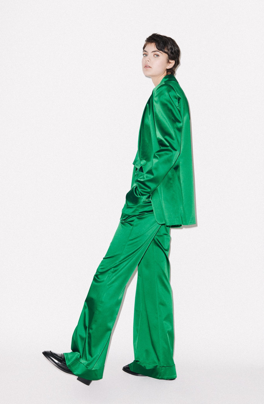 House of Holland Green Satin Tailored Jacket