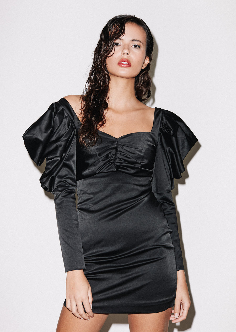 Volume Sleeve Satin Mini Dress