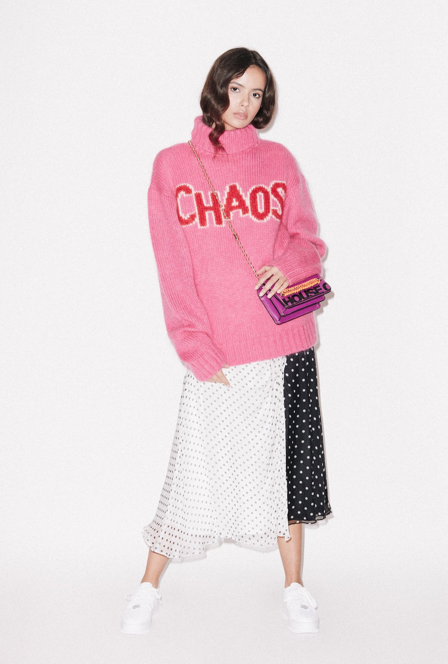 Polka Gathered Midi Skirt