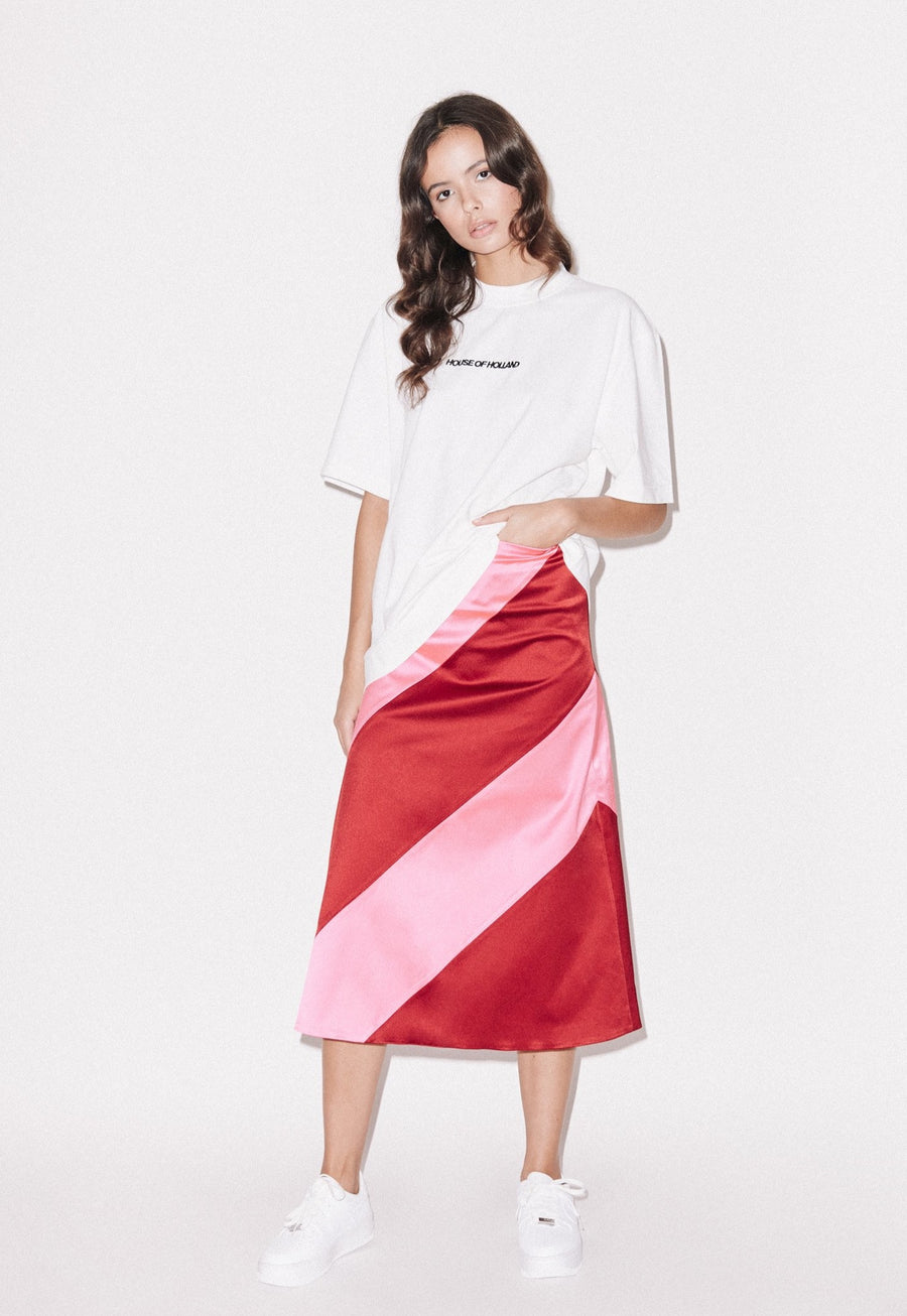 Bright Panelled Satin Midi Skirt