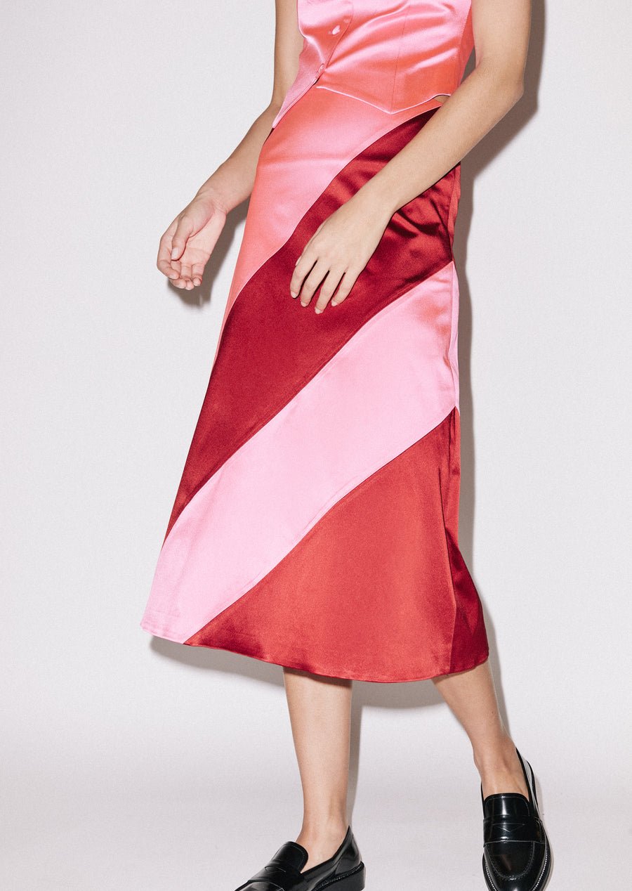 Bright Panelled Satin Midi Skirt