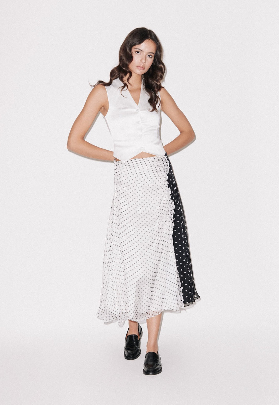Polka Gathered Midi Skirt