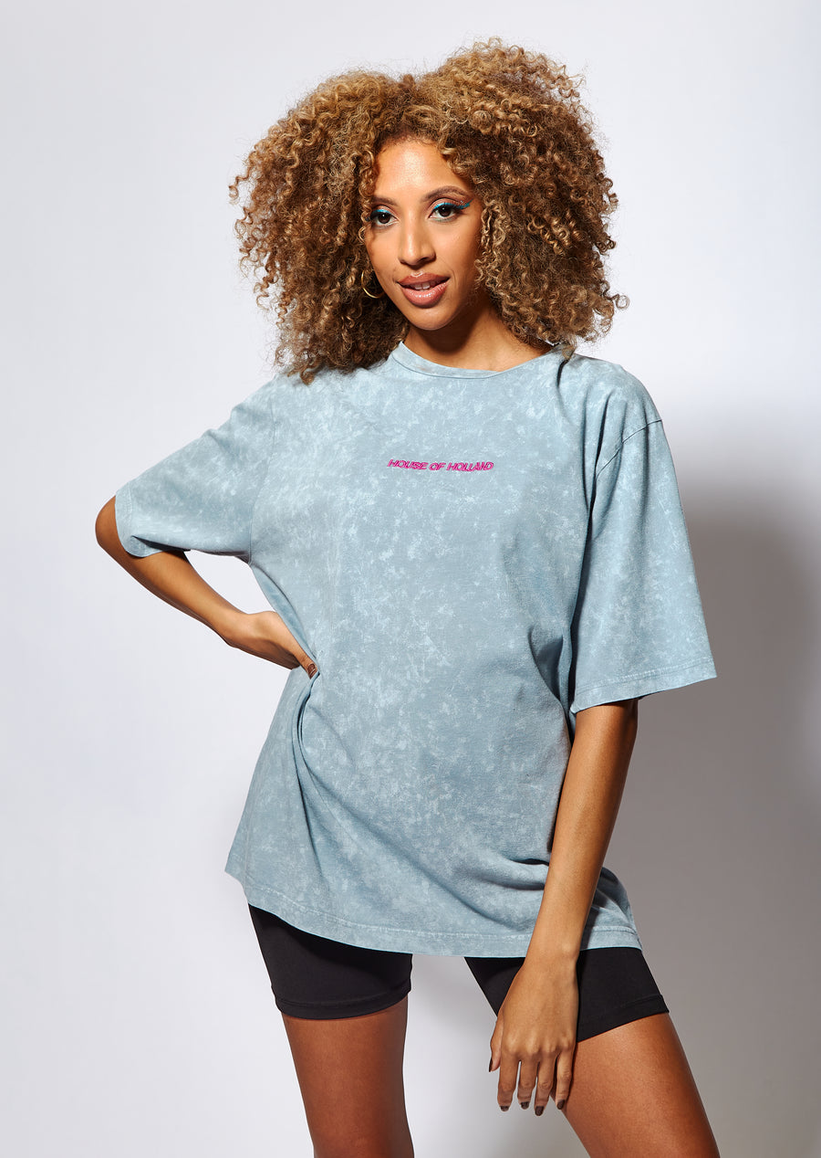 House of Holland Acid Wash oversized Tshirt in light blue