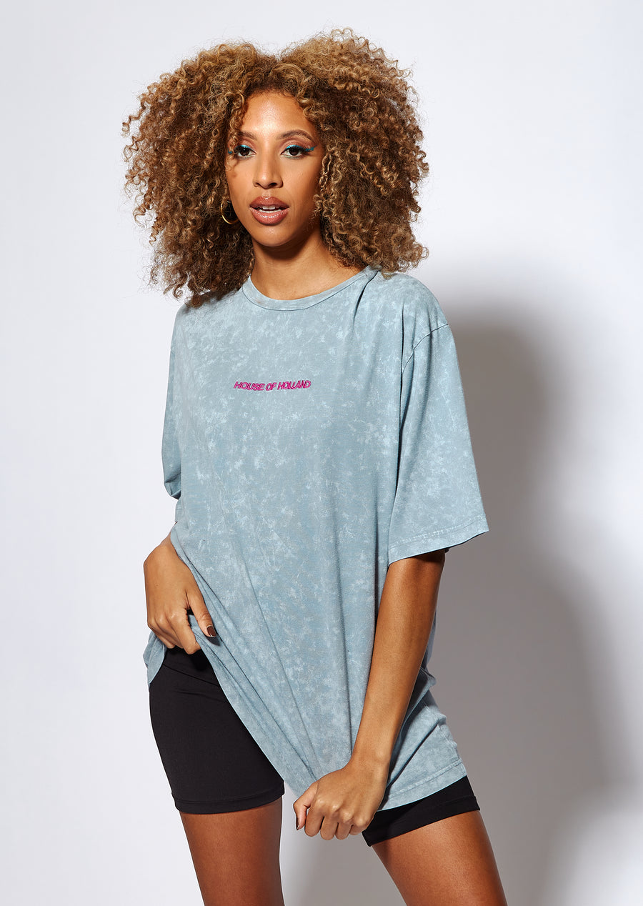 House of Holland Acid Wash oversized Tshirt in light blue