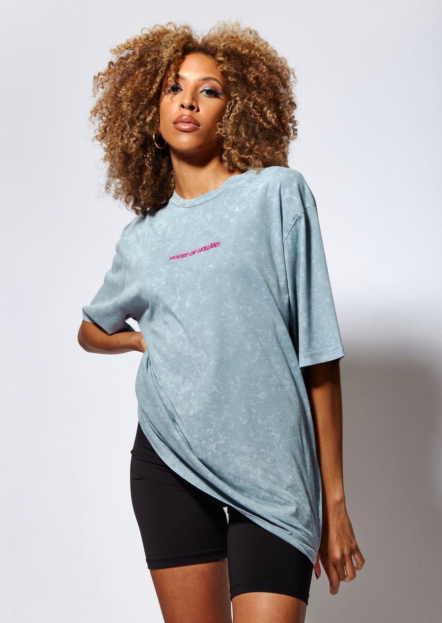 House of Holland Acid Wash oversized Tshirt in light blue