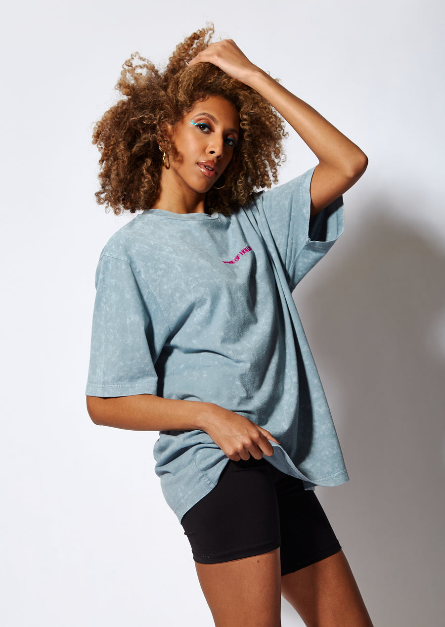House of Holland Acid Wash oversized Tshirt in light blue