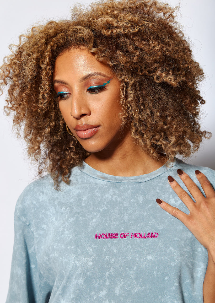 House of Holland Acid Wash oversized Tshirt in light blue