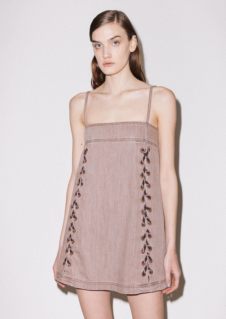 Lace-Up Denim Mini Dress