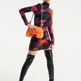 House Of Holland Saddle Bag In Orange And Blue With Quilted Logo