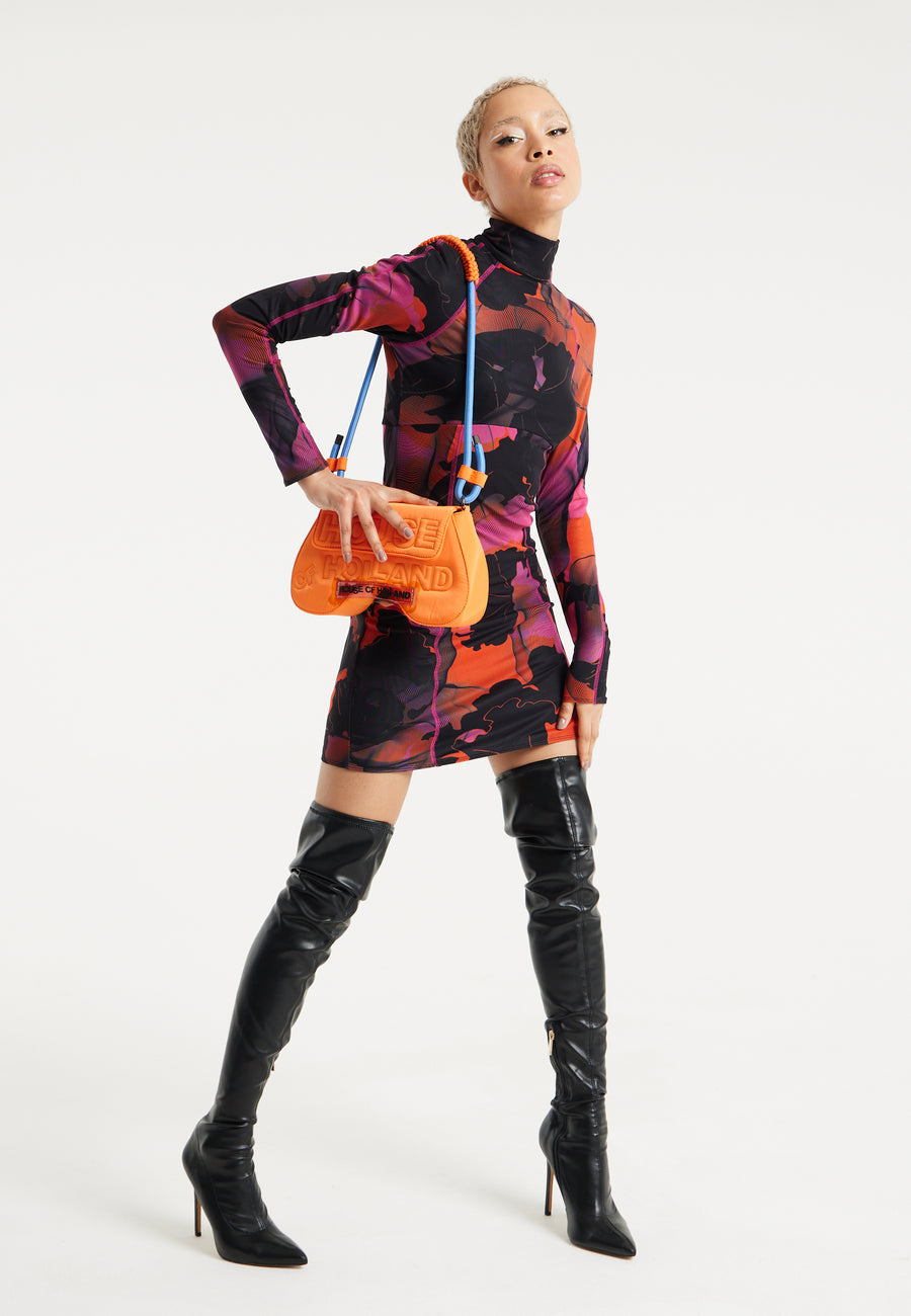 House Of Holland Saddle Bag In Orange And Blue With Quilted Logo