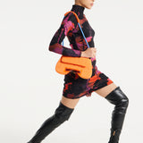 House Of Holland Saddle Bag In Orange And Blue With Quilted Logo