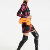 House Of Holland Saddle Bag In Orange And Blue With Quilted Logo