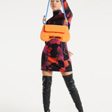 House Of Holland Saddle Bag In Orange And Blue With Quilted Logo