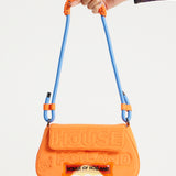 House Of Holland Saddle Bag In Orange And Blue With Quilted Logo
