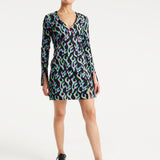 House Of Holland Neon Green And Pink Flame Print Long Sleeve Mini Dress